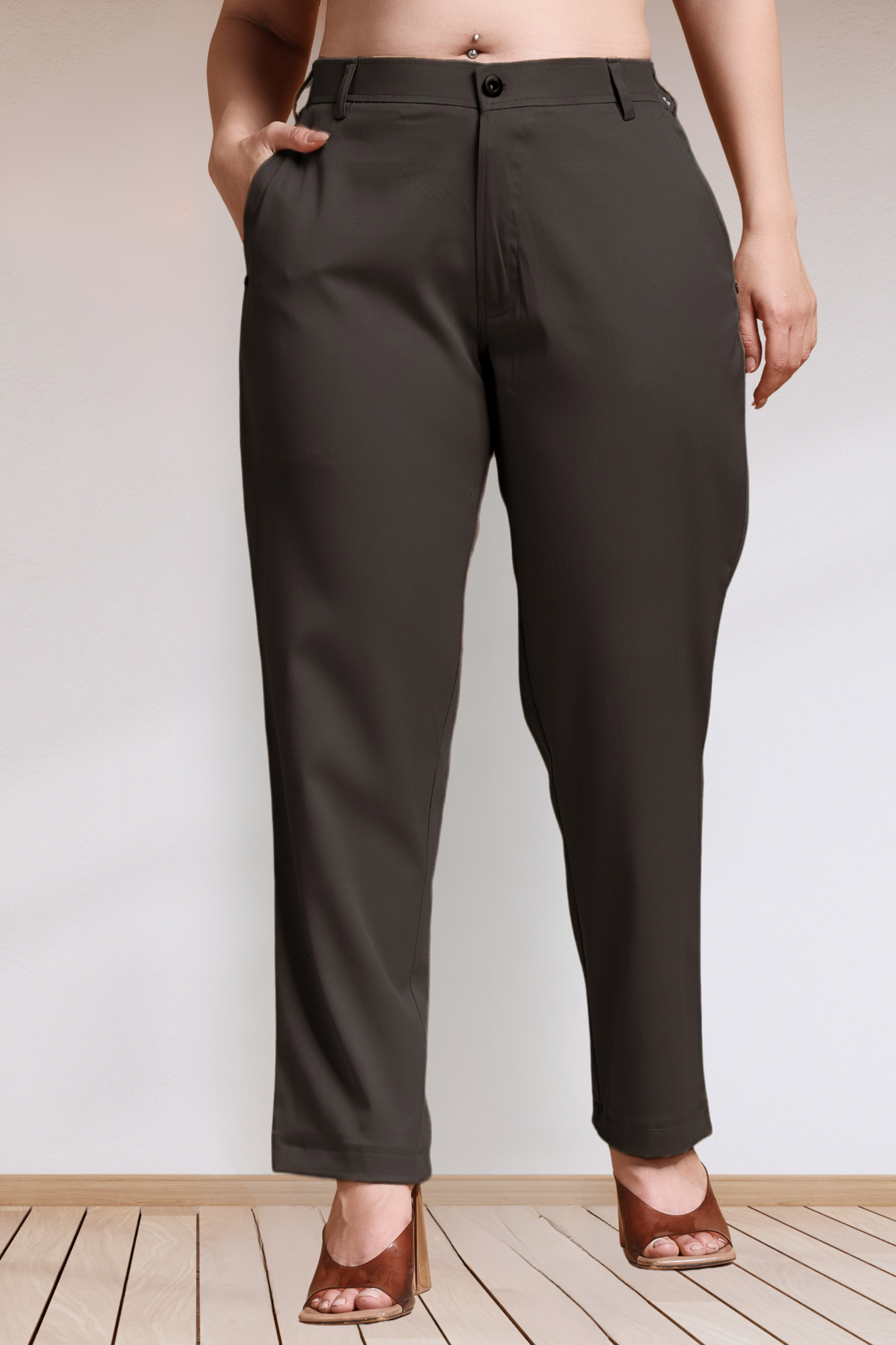 Brown Stretch Formal Trousers
