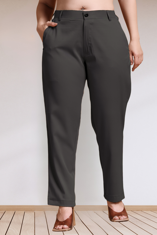 Smoke Black Stretch Formal Trousers