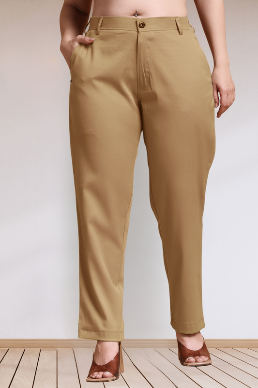 Beige Stretch Formal Trousers