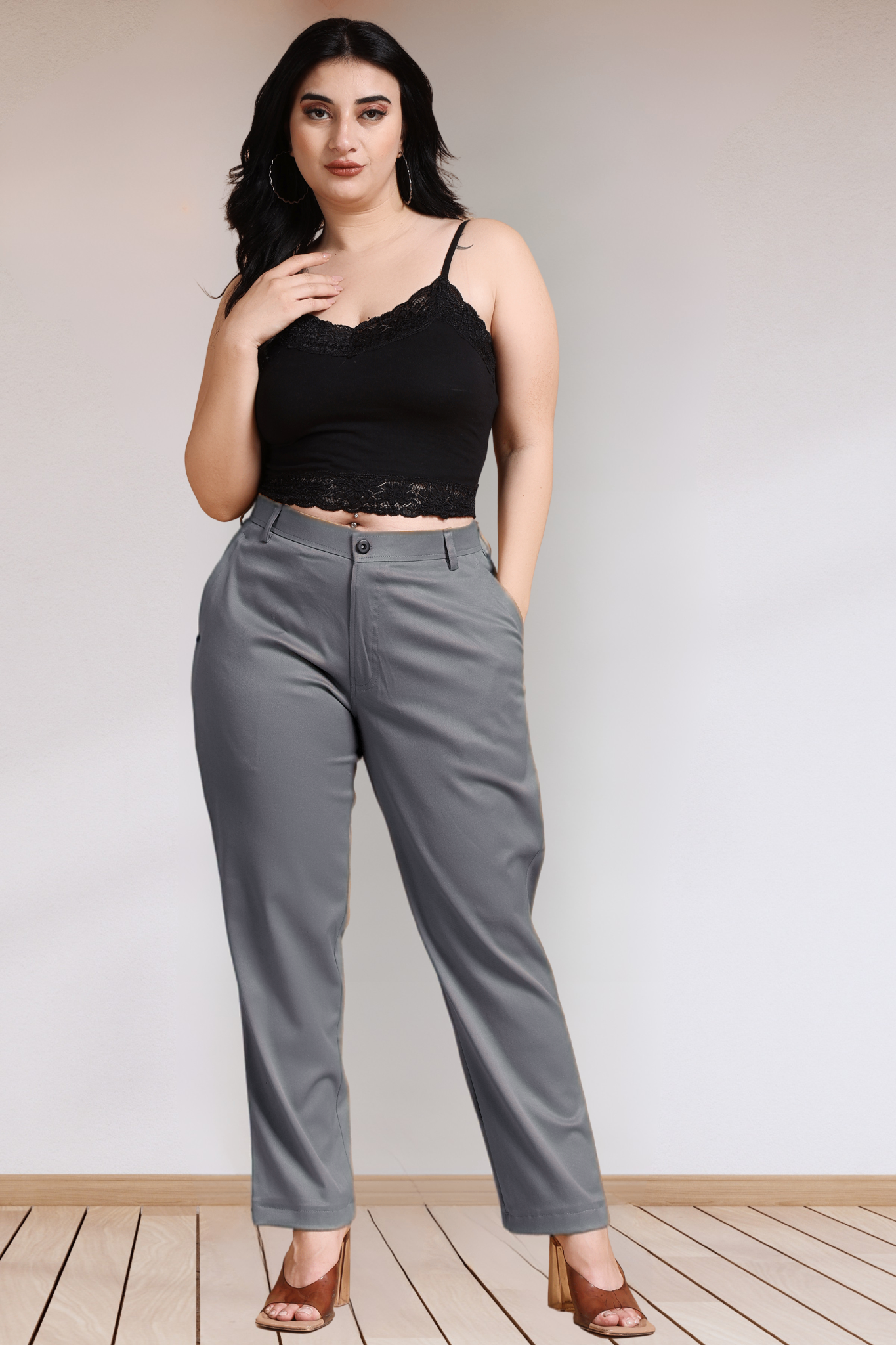 Dark Grey Stretch Formal Trousers