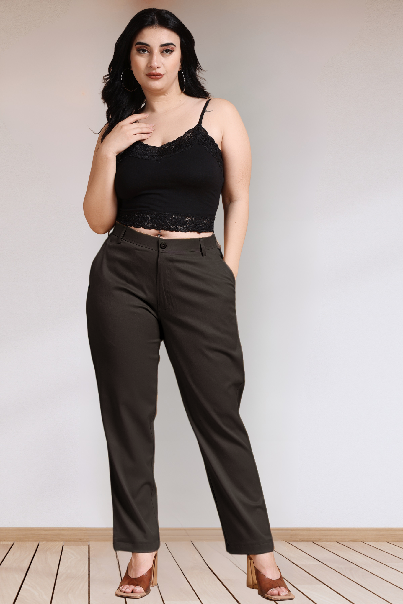 Brown Stretch Formal Trousers