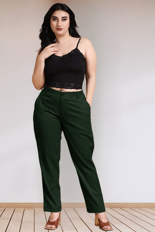 Bottle Green Stretch Formal Trousers