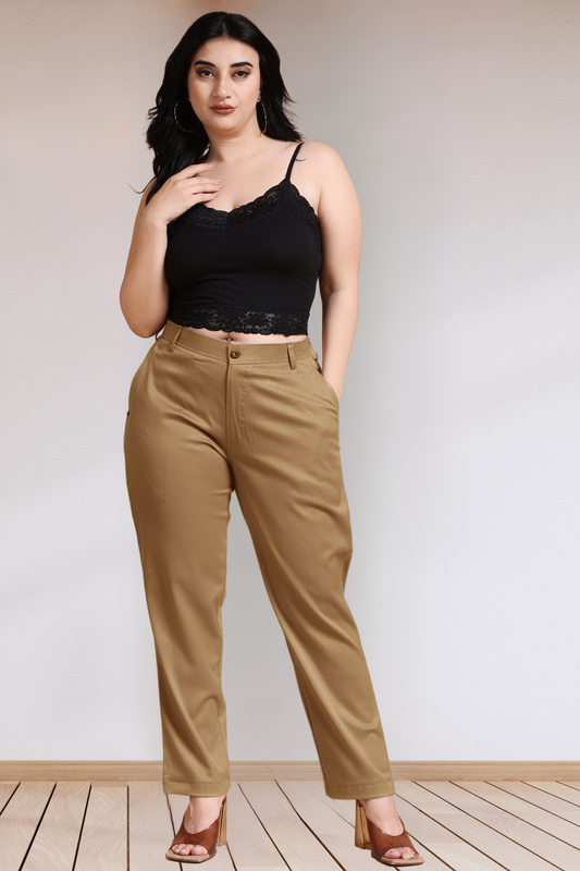 Beige Stretch Formal Trousers