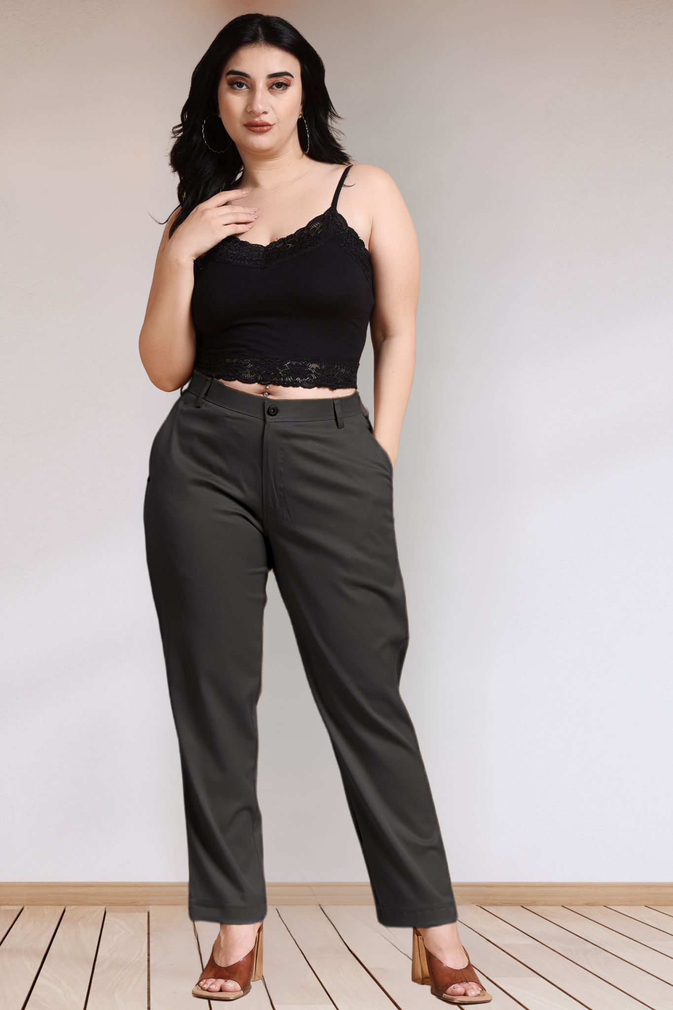 Smoke Black Stretch Formal Trousers