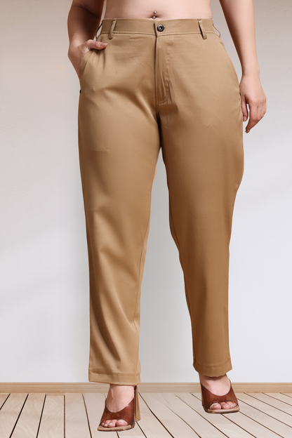Dark Beige Stretch Formal Trousers