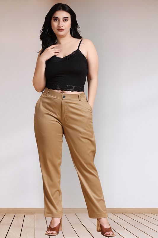 Dark Beige Stretch Formal Trousers
