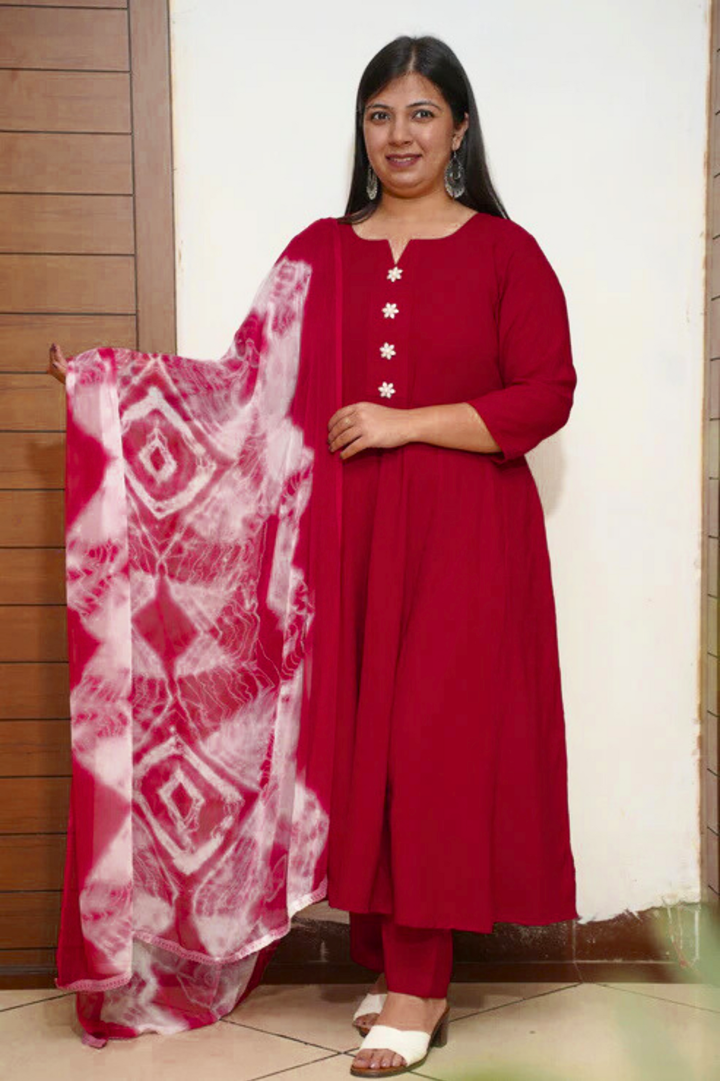 Maroon Aura Rayon Anarkali Set With Dupatta