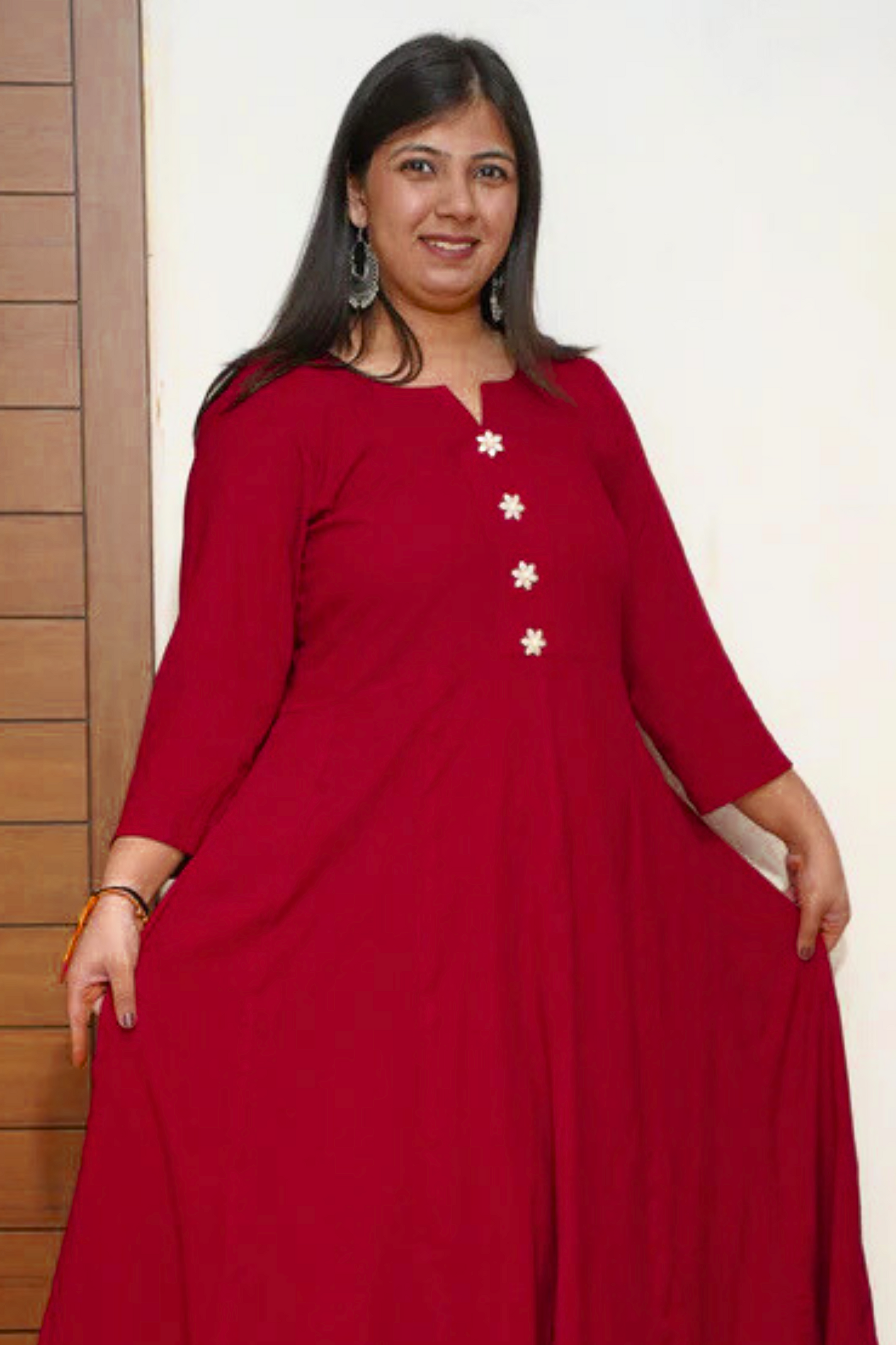 Maroon Aura Rayon Anarkali Set With Dupatta