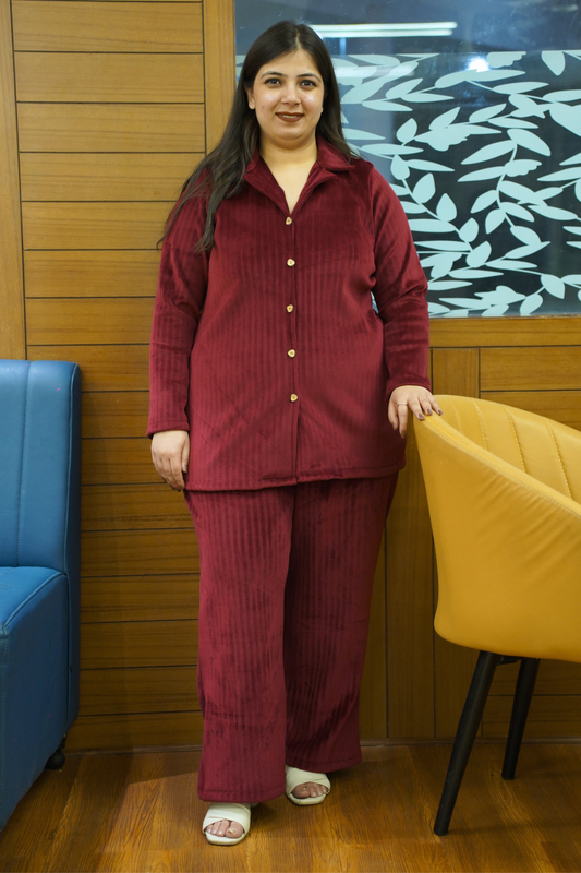 Cozy Cranberry Velvet Co-ord Set