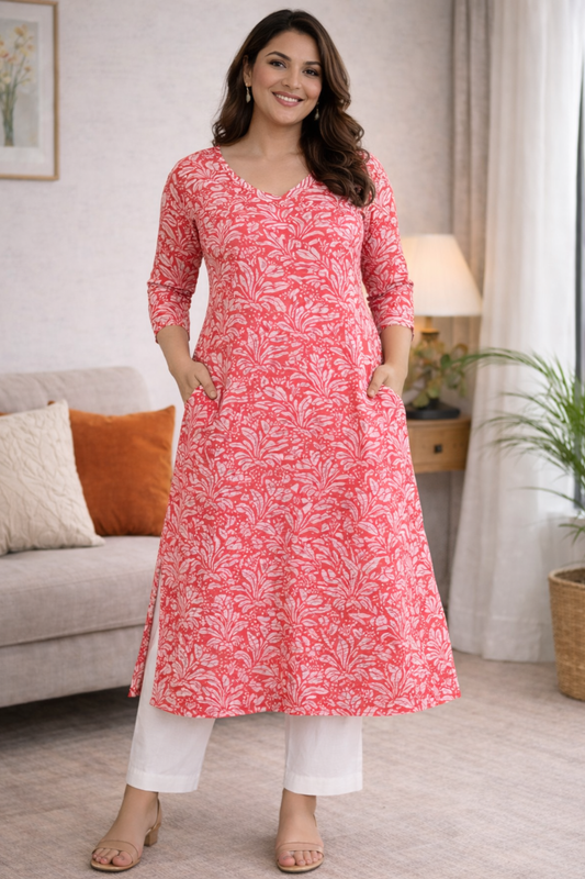 Coral Bloom A-Line Kurta
