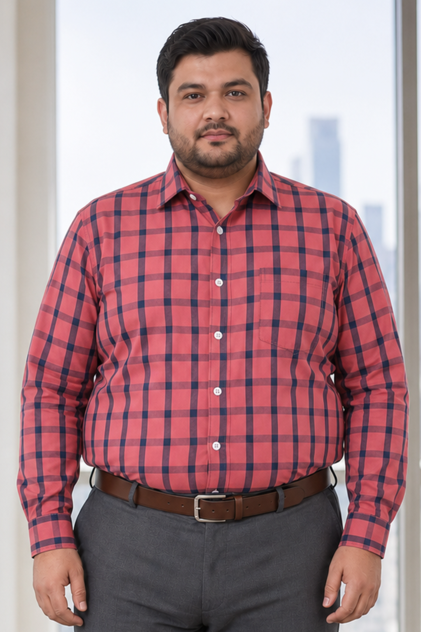 Coral Plaid Cotton Shirt