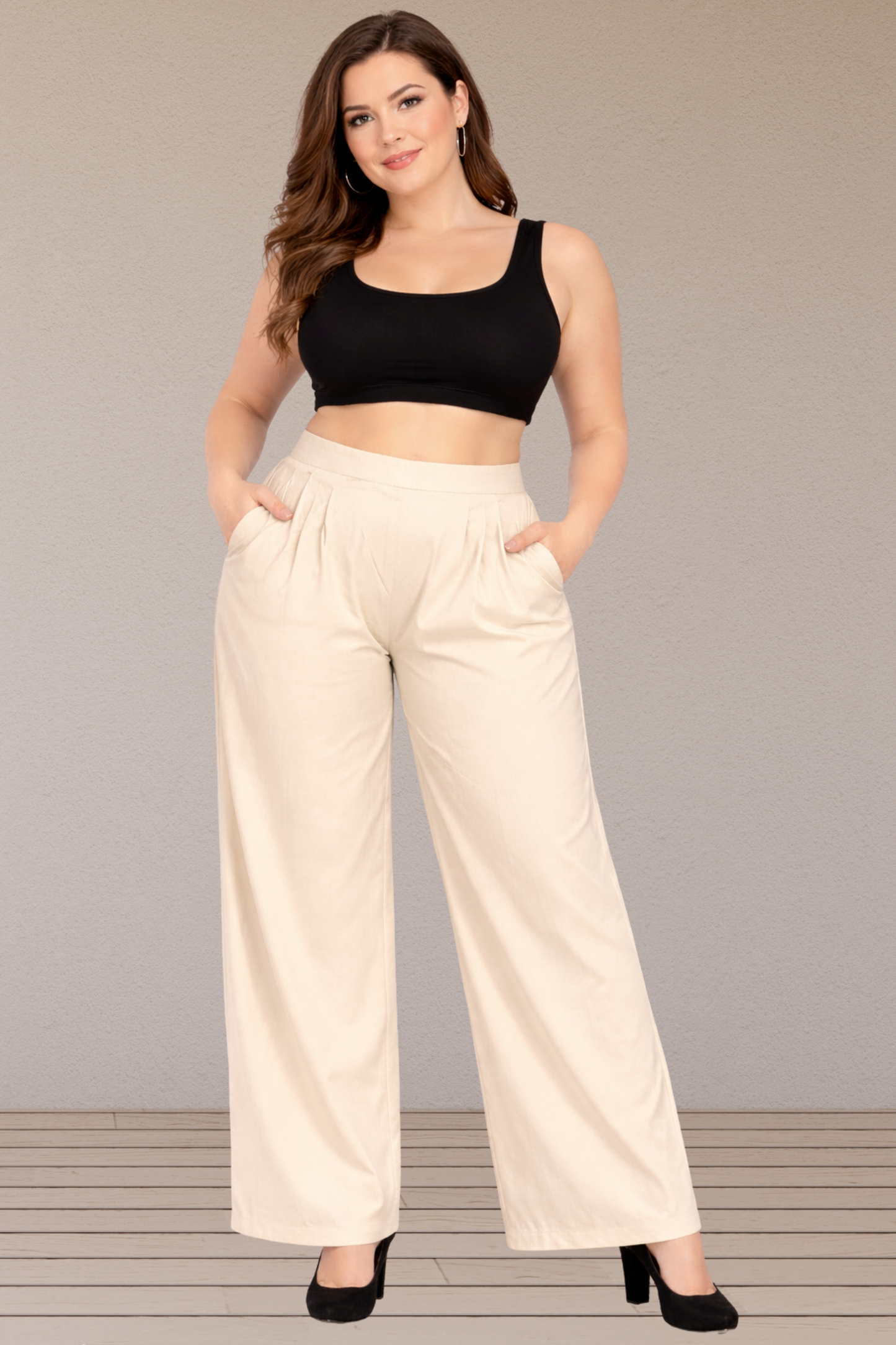 Cream Belted Cotton Palazzo