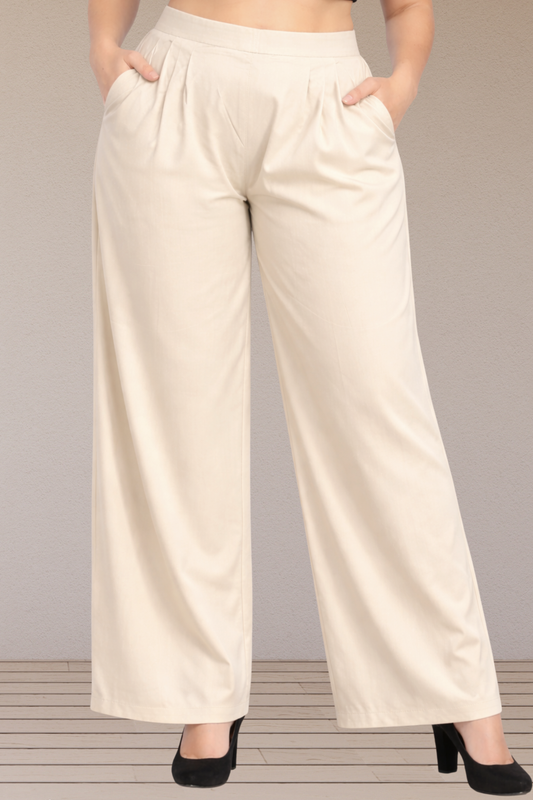Cream Belted Cotton Palazzo
