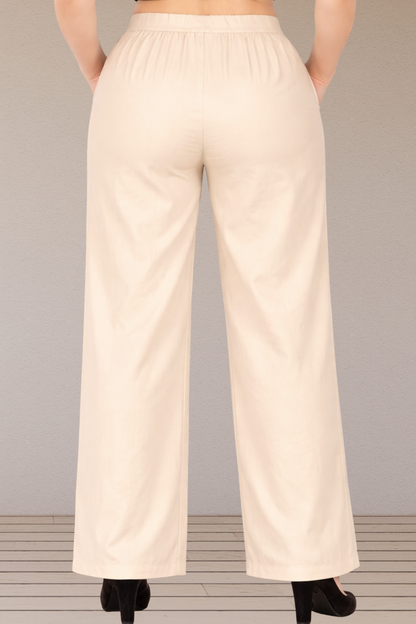 Cream Belted Cotton Palazzo