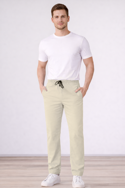 Cream Cotton Track Pants
