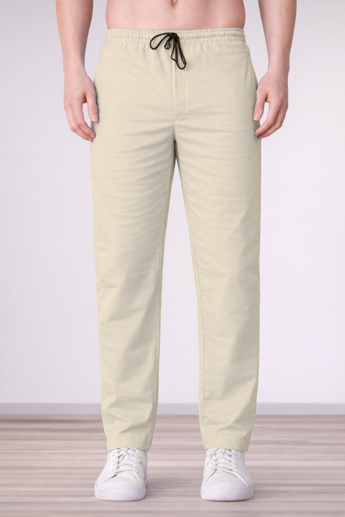 Cream Cotton Cargo Pants - 2 Pocket