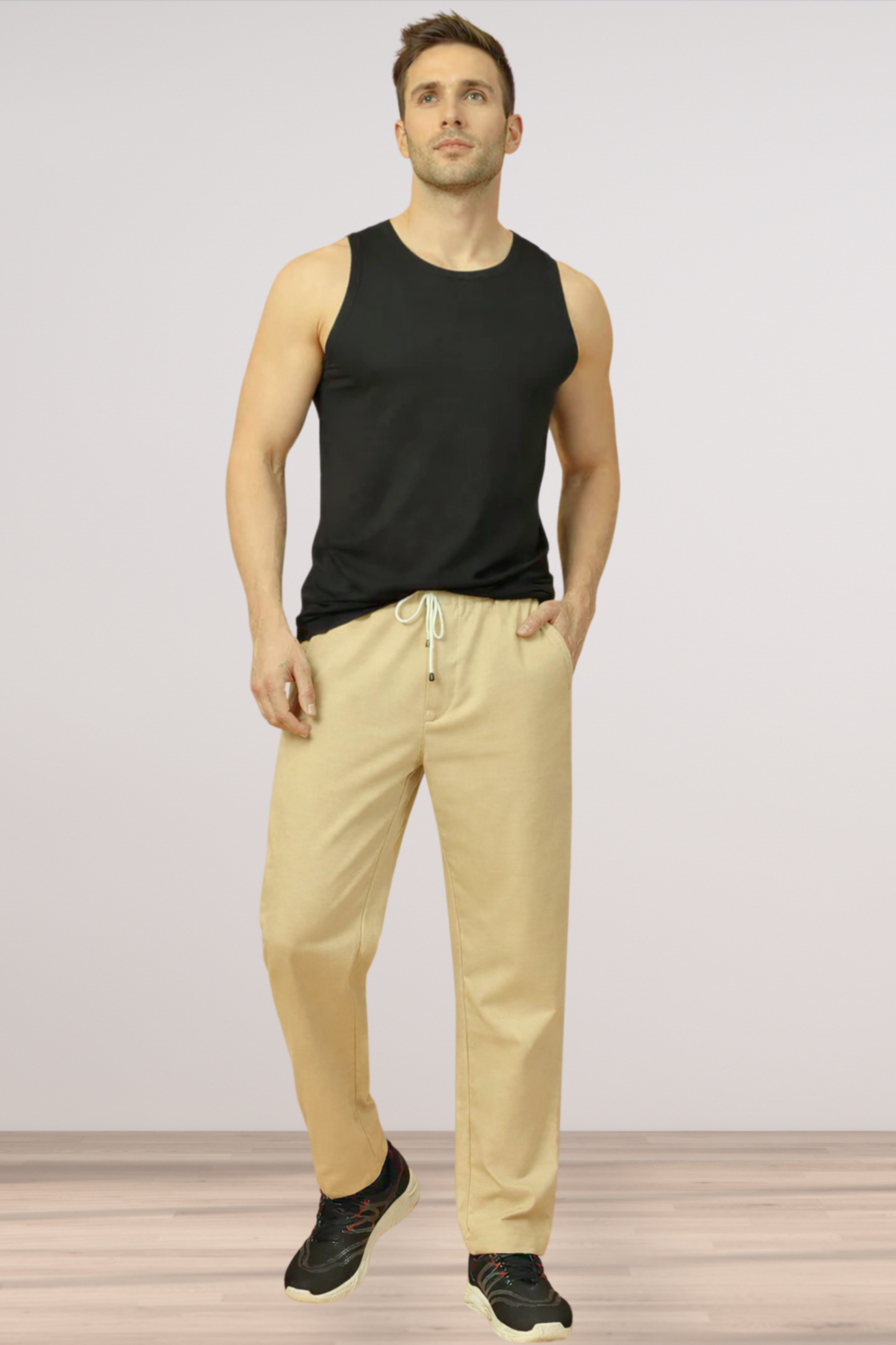 Cream Stretch Track Pants