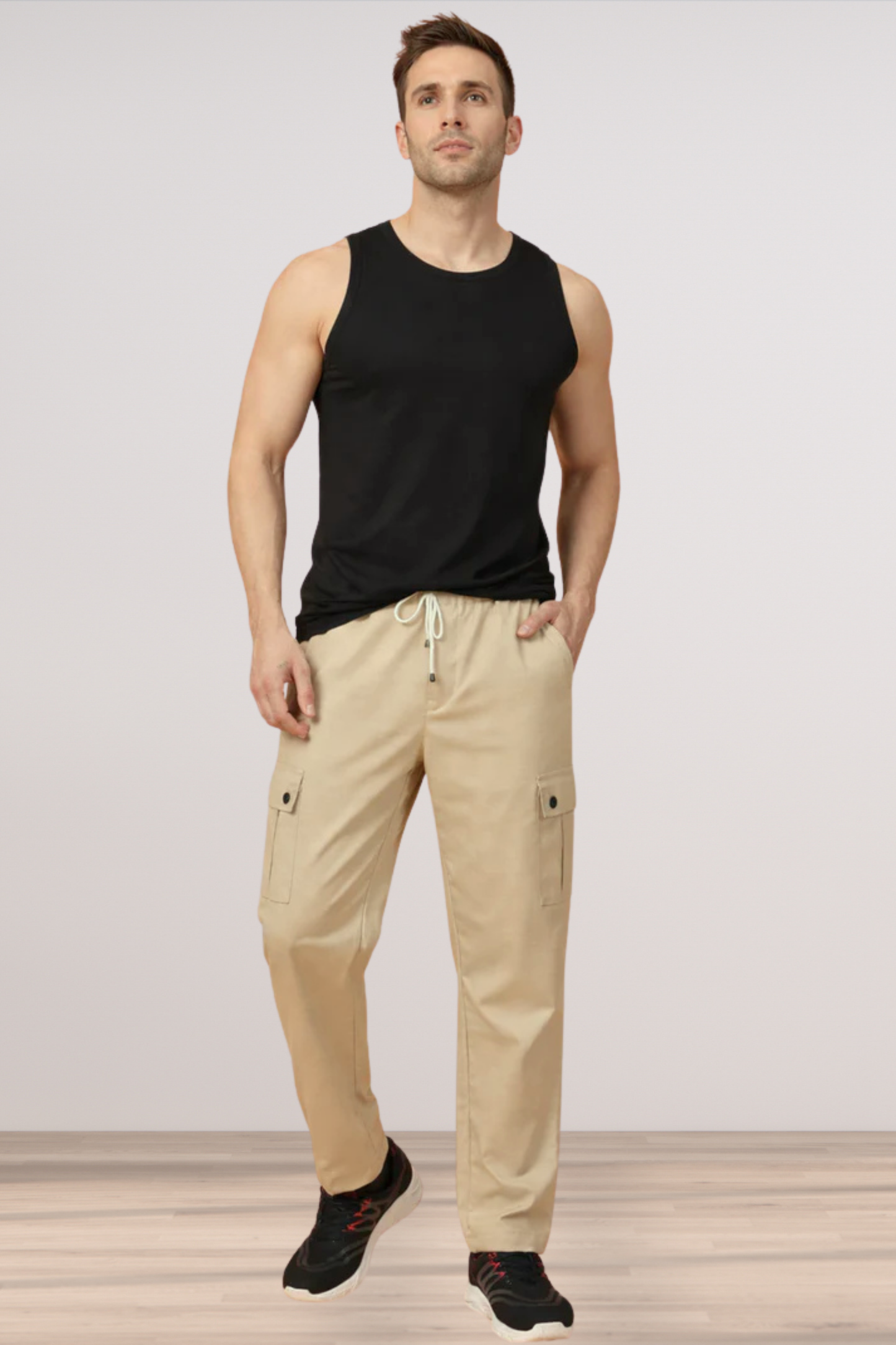 Cream Stretch Cargo Pants