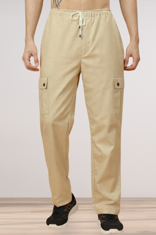 Cream Stretch Cargo Pants