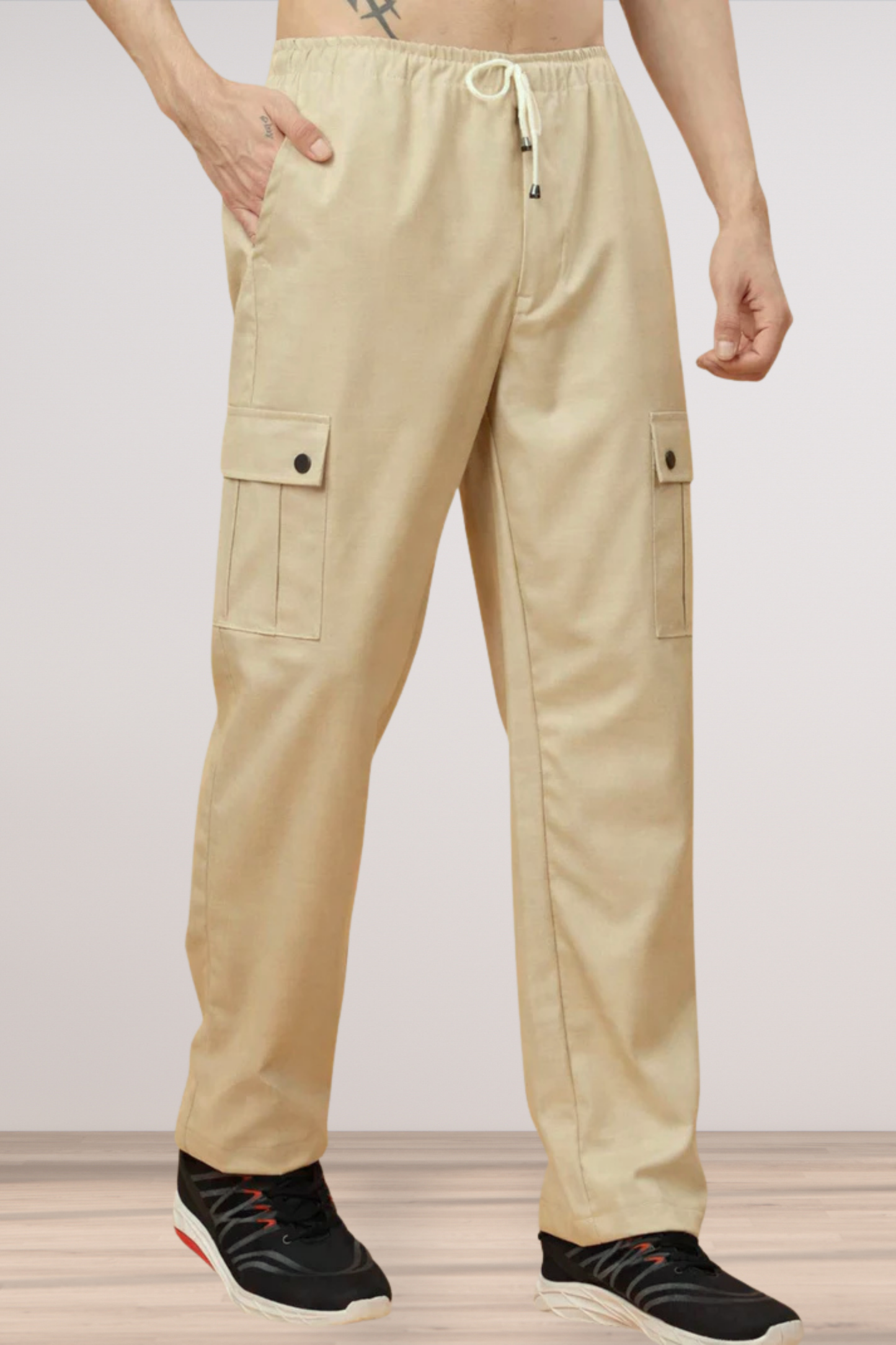 Cream Stretch Cargo Pants