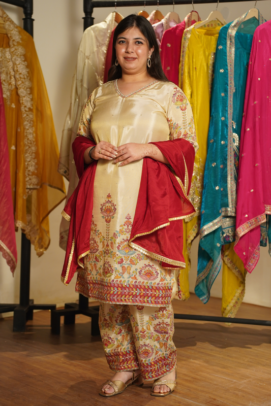 Cream Tissue Shimmer Co-ord Set