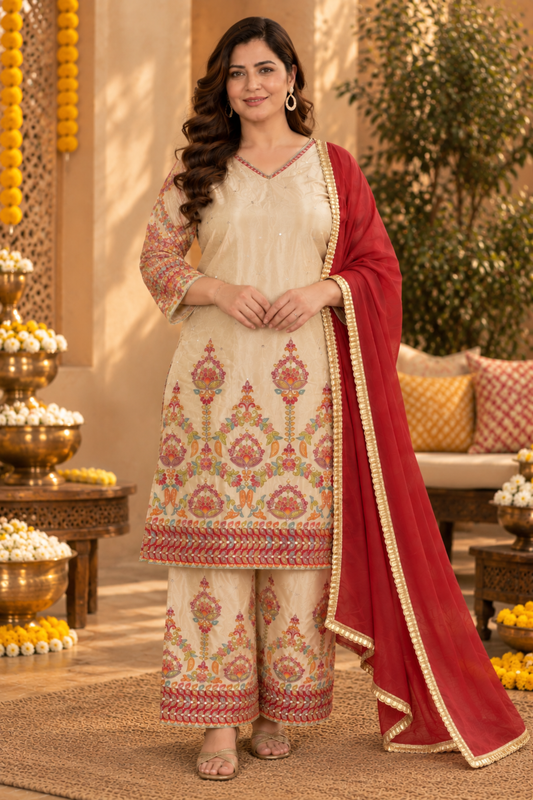Cream Tissue Shimmer Co-ord Set