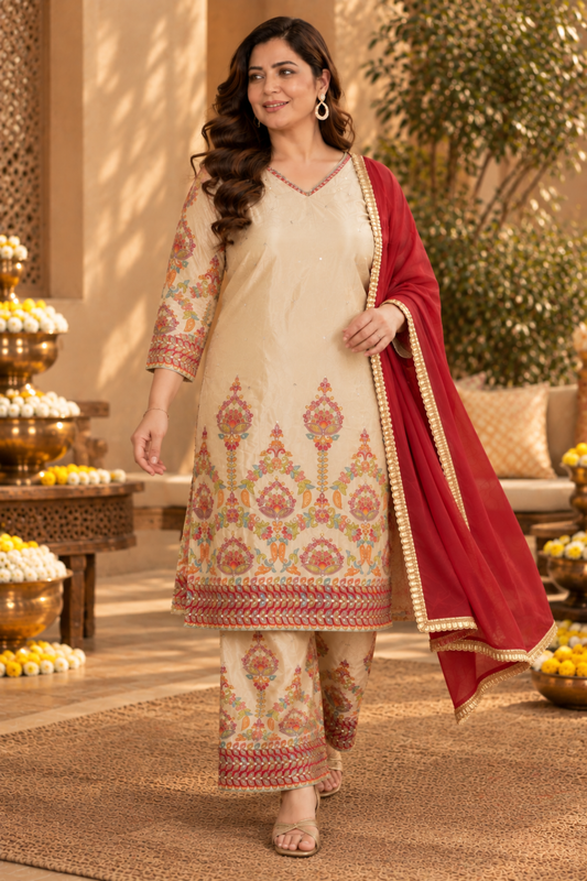 Cream Tissue Shimmer Co-ord Set