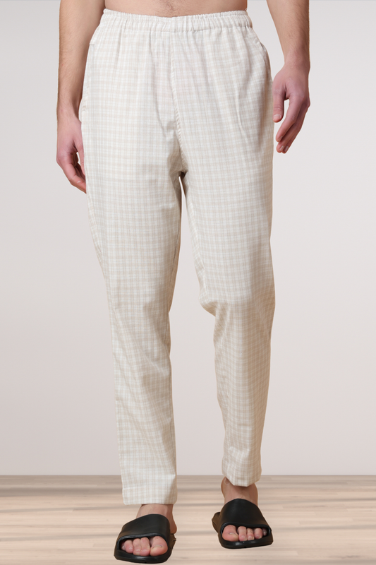 Creamy Checked Cotton Pant Pajama