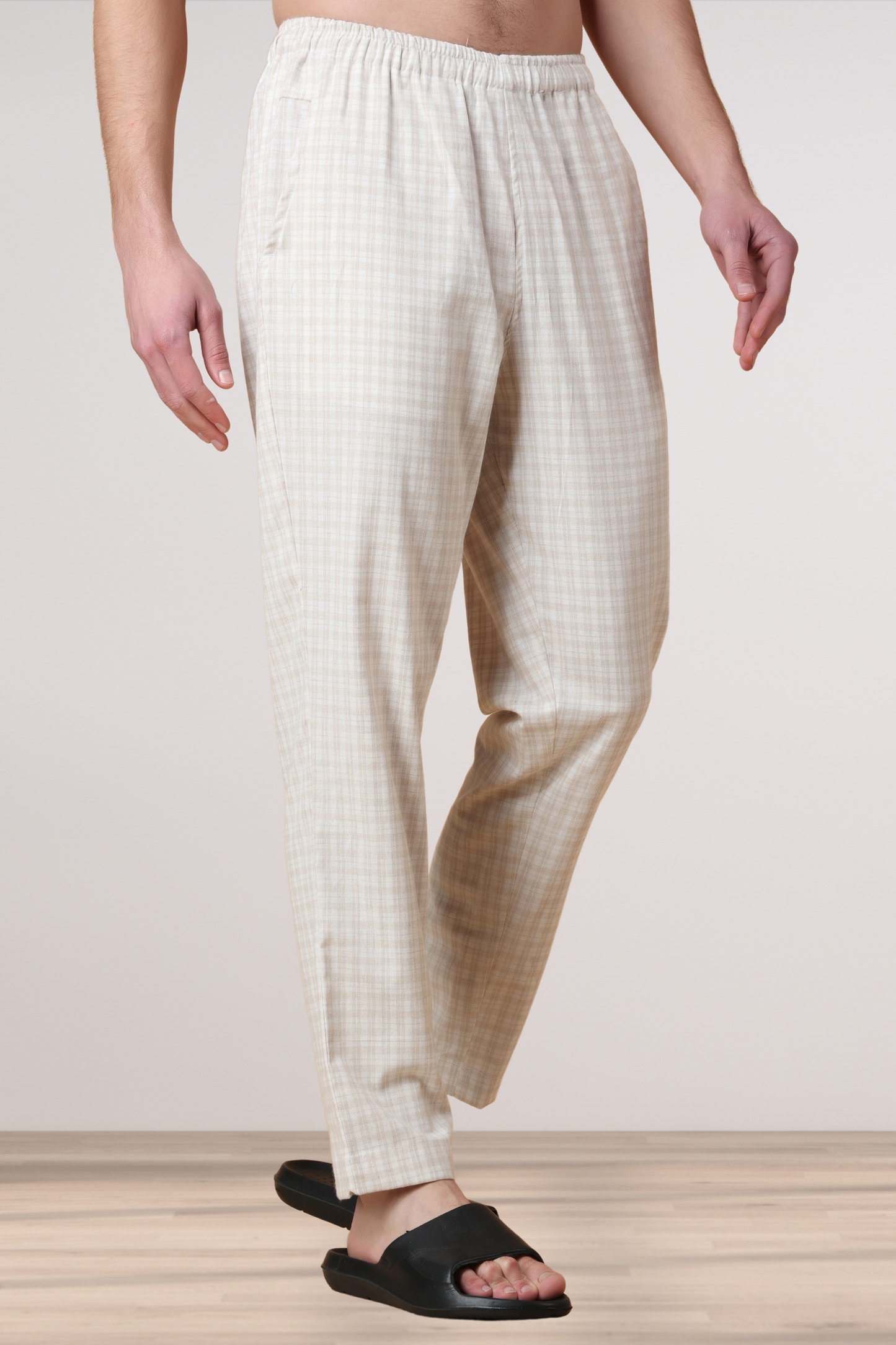 Creamy Checked Cotton Pant Pajama