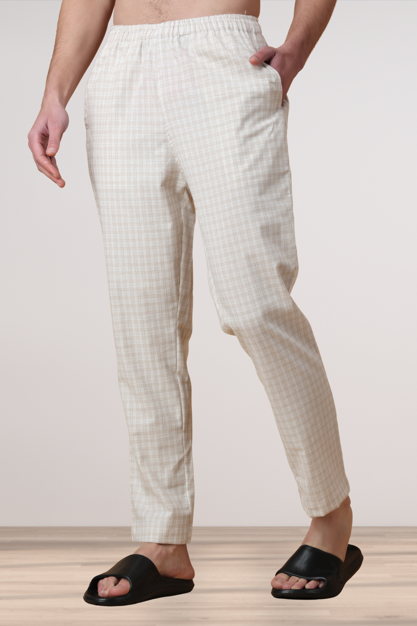 Creamy Checked Cotton Pant Pajama