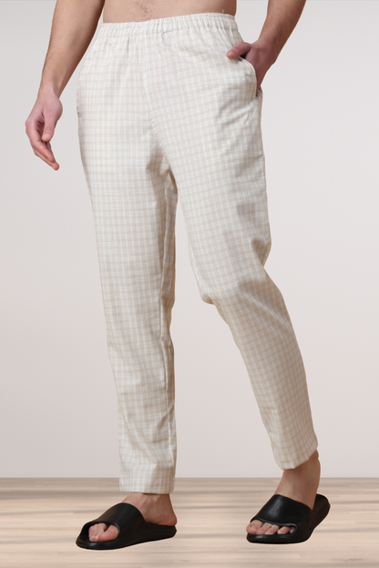 Creamy Checked Cotton Pant Pajama