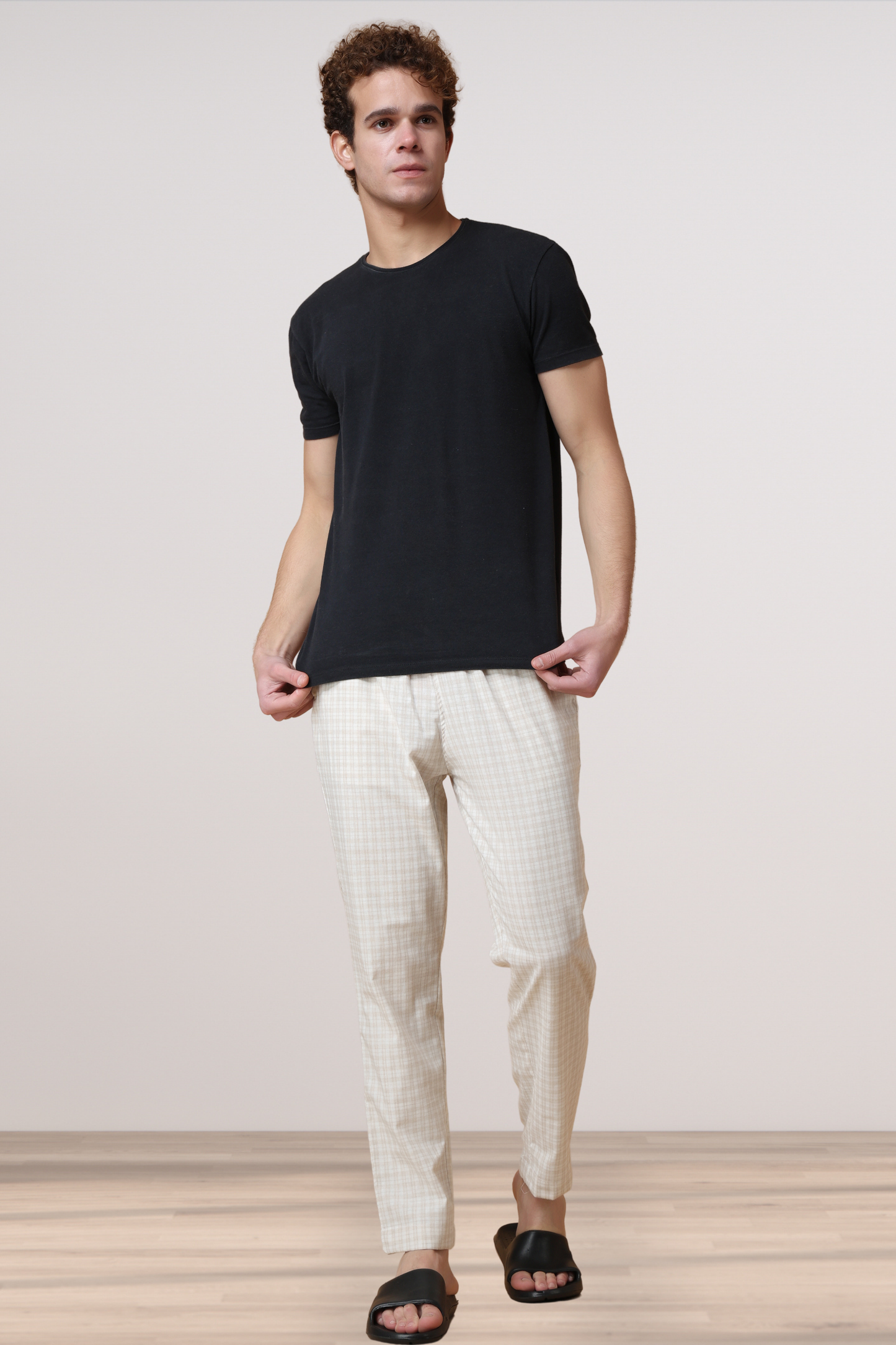 Creamy Checked Cotton Pant Pajama