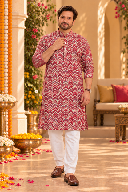 Crimson Charm Foil Printed Kurta