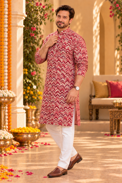Crimson Charm Foil Printed Kurta