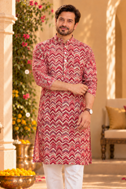 Crimson Charm Foil Printed Kurta