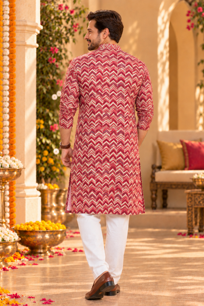 Crimson Charm Foil Printed Kurta