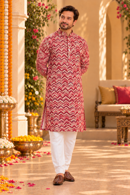 Crimson Charm Foil Printed Kurta