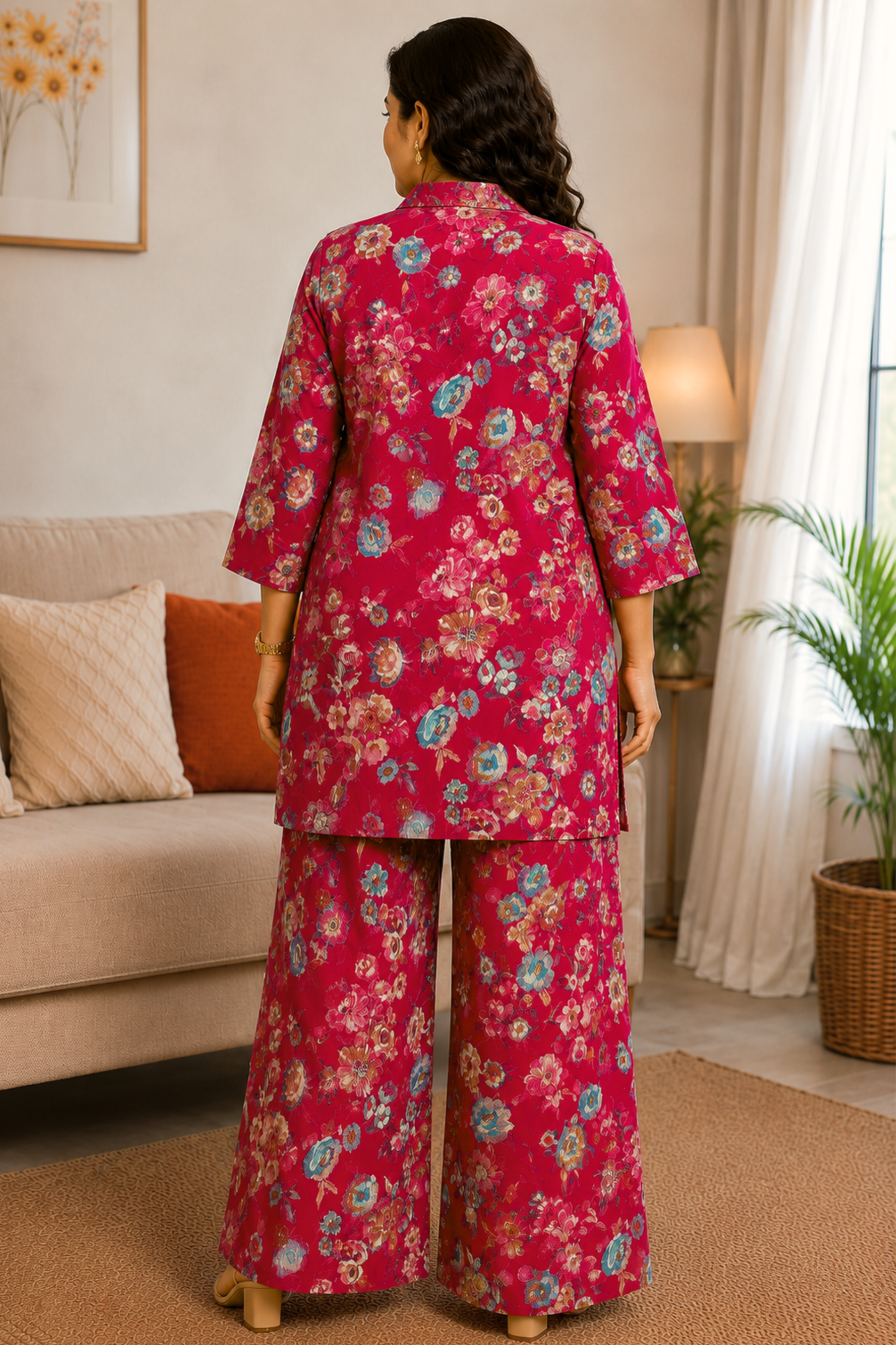 Crimson Jardin Foiled Rayon Co-ord Set