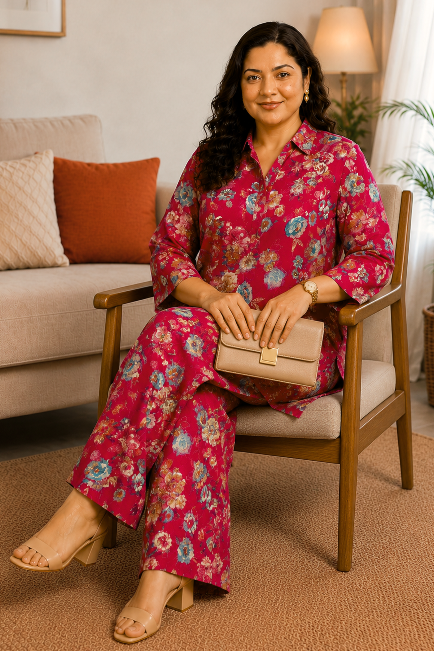 Crimson Jardin Foiled Rayon Co-ord Set