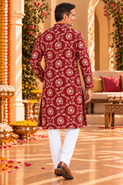 Crimson Rose Foiled Rayon Kurta
