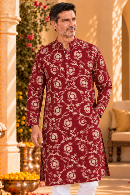 Crimson Rose Foiled Rayon Kurta
