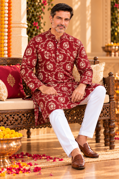 Crimson Rose Foiled Rayon Kurta