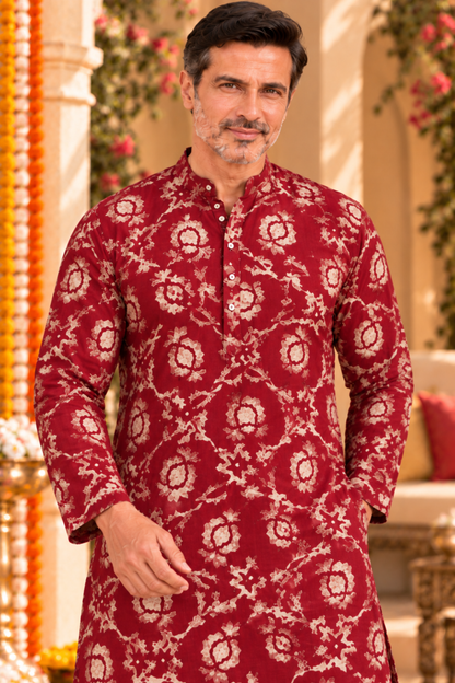 Crimson Rose Foiled Rayon Kurta