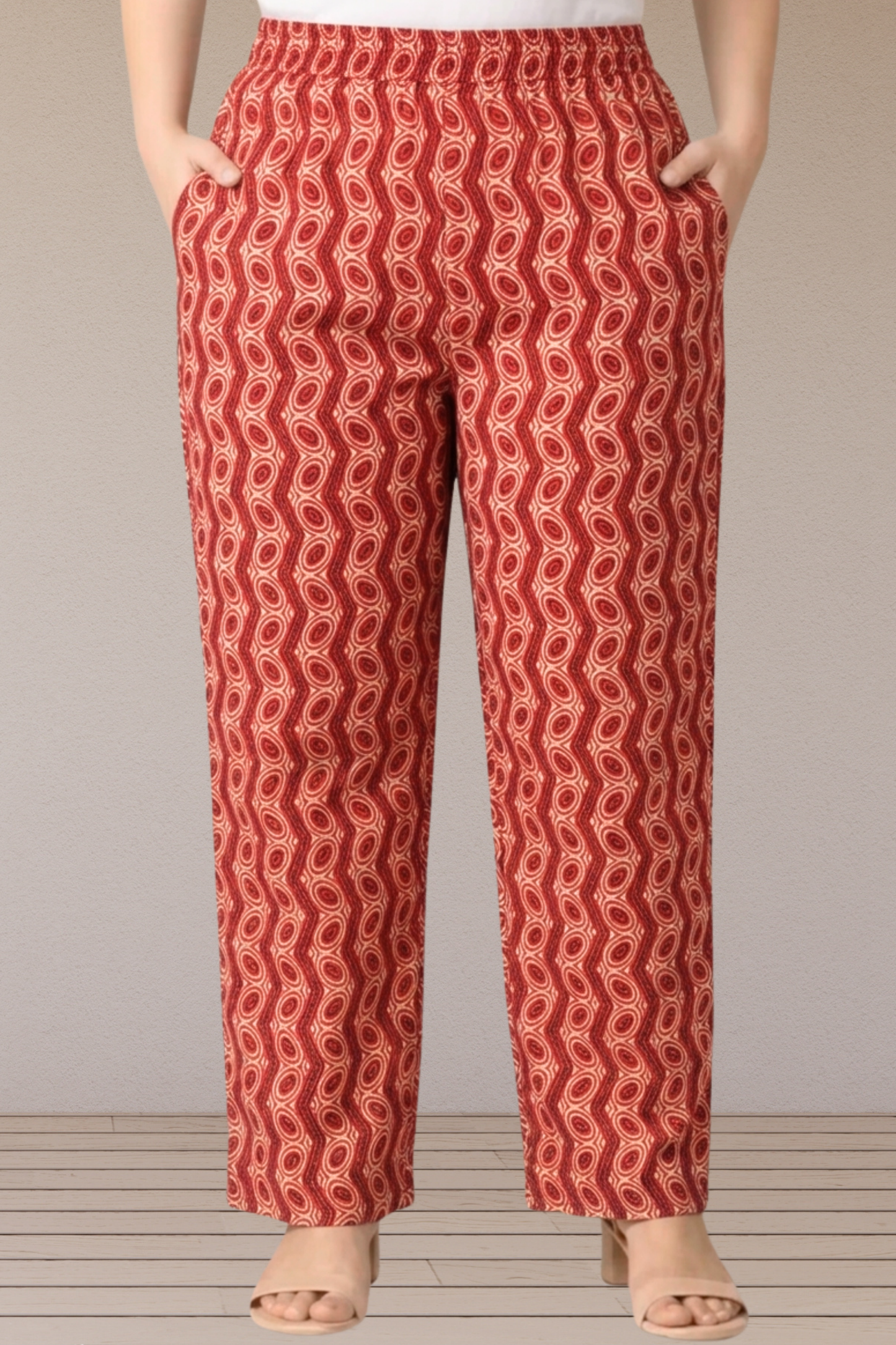 Crimson Wave Cotton Printed Pant