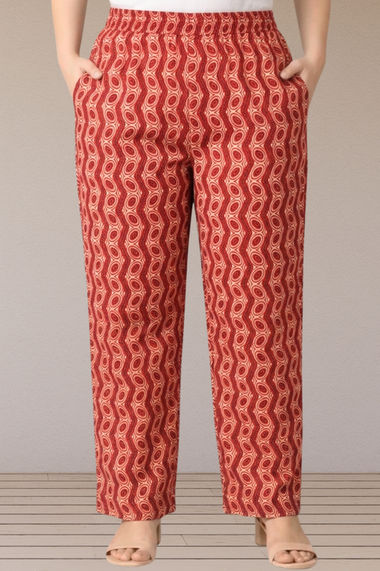 Crimson Wave Cotton Printed Pant