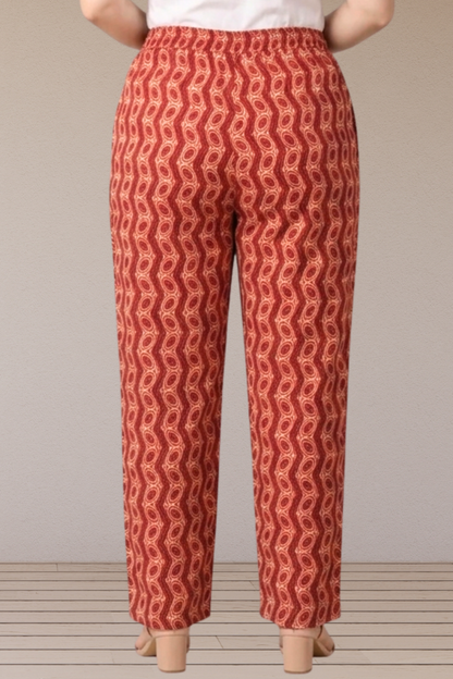 Crimson Wave Cotton Printed Pant