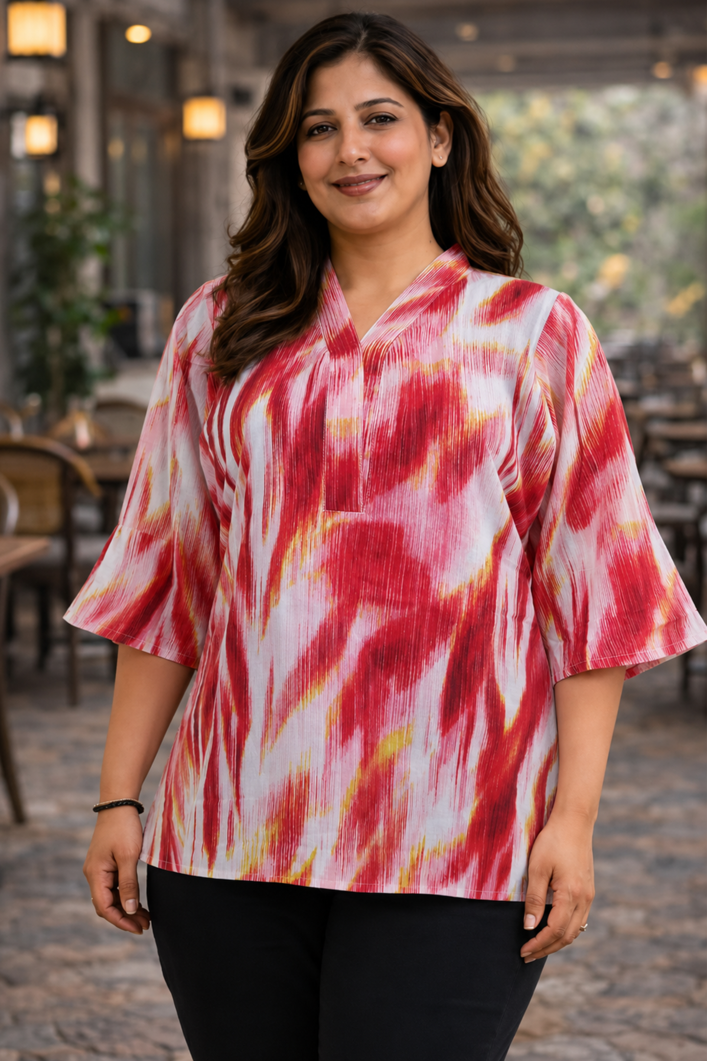 Crimson Wave Cotton Short Kurta