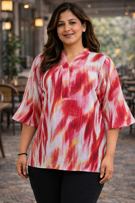 Crimson Wave Cotton Short Kurta