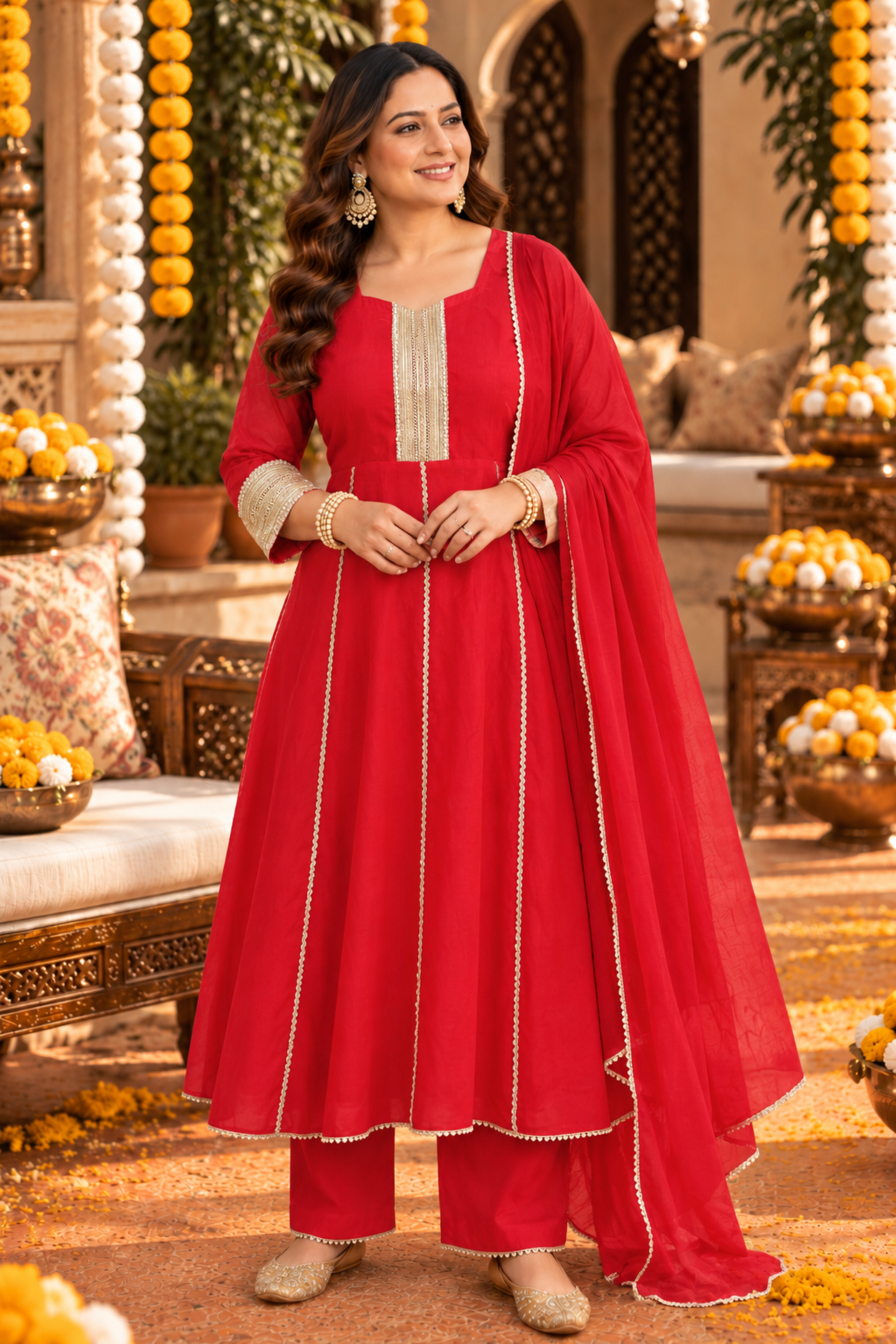 Crimson Zari Silk Anarkali Set