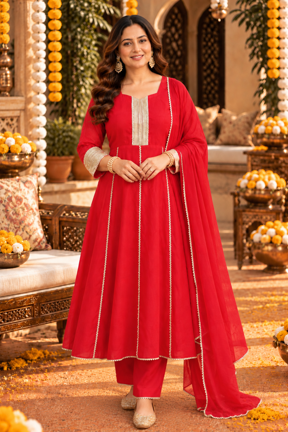 Crimson Zari Silk Anarkali Set